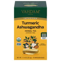 Vahdam Caffeine Free Infusions Turmeric Ashwagandha Herbal Tea 18 Infusion Bags