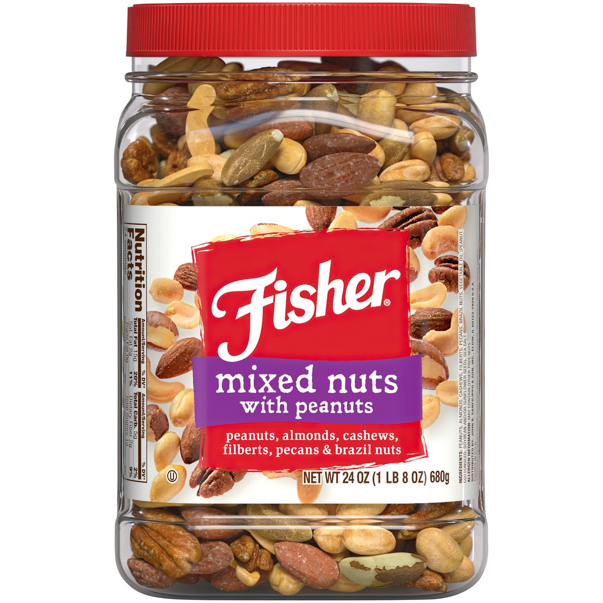 slide 1 of 1, Fisher Mixed Nuts with Peanuts 24 oz. Container, 24 oz