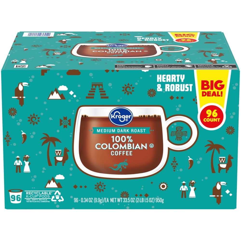 slide 1 of 1, Kroger 100% Colombian Medium Dark Roast K-Cup Pods - 96 ct, 96 ct