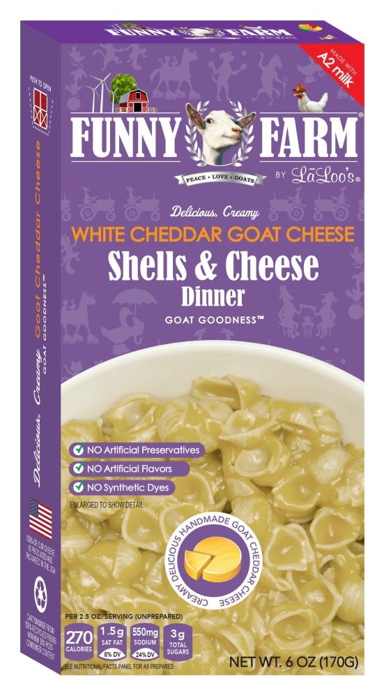 slide 1 of 1, Funny Farm White Cheddar Goat Cheese & Shells Dinner, 6 oz