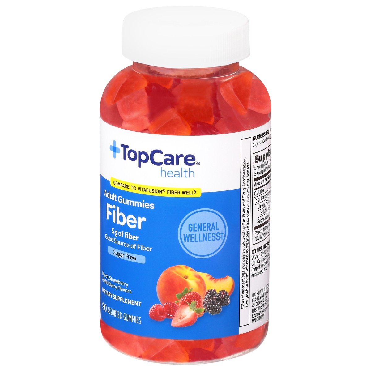 slide 6 of 9, TopCare Health Peach, Strawberry & Wild Berry Flavors Fiber 90 Adult Gummies, 90 ct