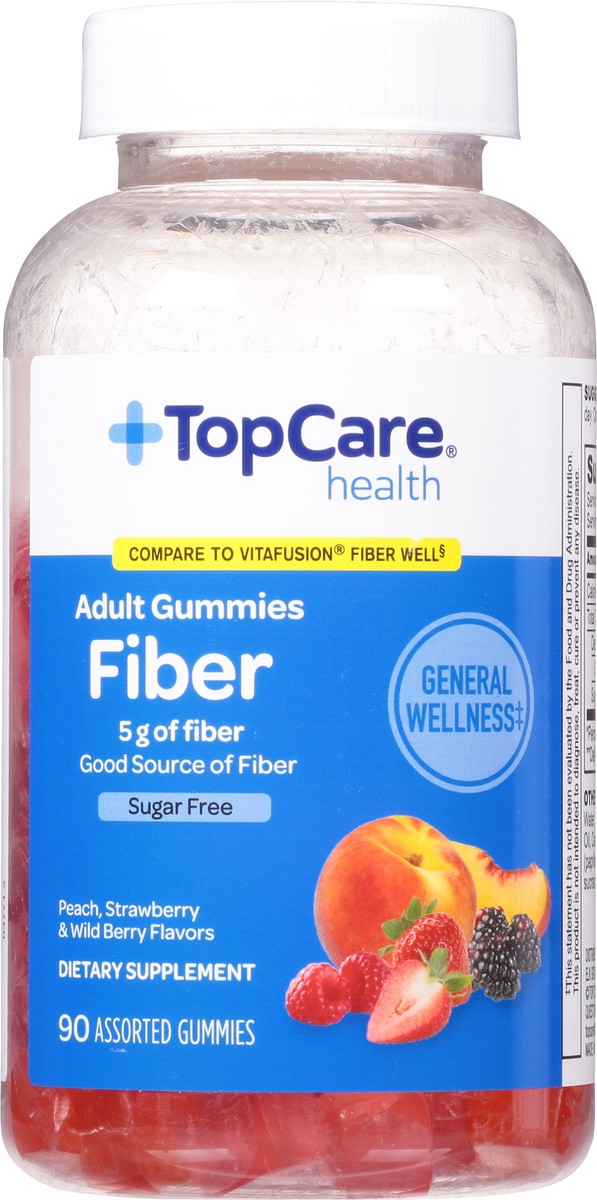 slide 5 of 9, TopCare Health Peach, Strawberry & Wild Berry Flavors Fiber 90 Adult Gummies, 90 ct