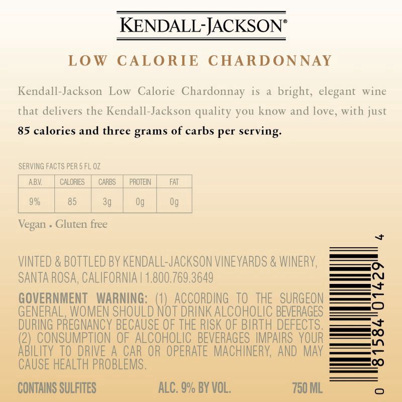 slide 3 of 5, Kendall-Jackson Low-Calorie Chardonnay White Wine - 750ml Bottle, 750 ml