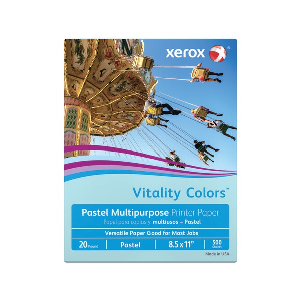 slide 1 of 3, Xerox Vitality Colors Multi-Use Printer Paper, Letter Size 30% Recycled, Blue, 500 ct