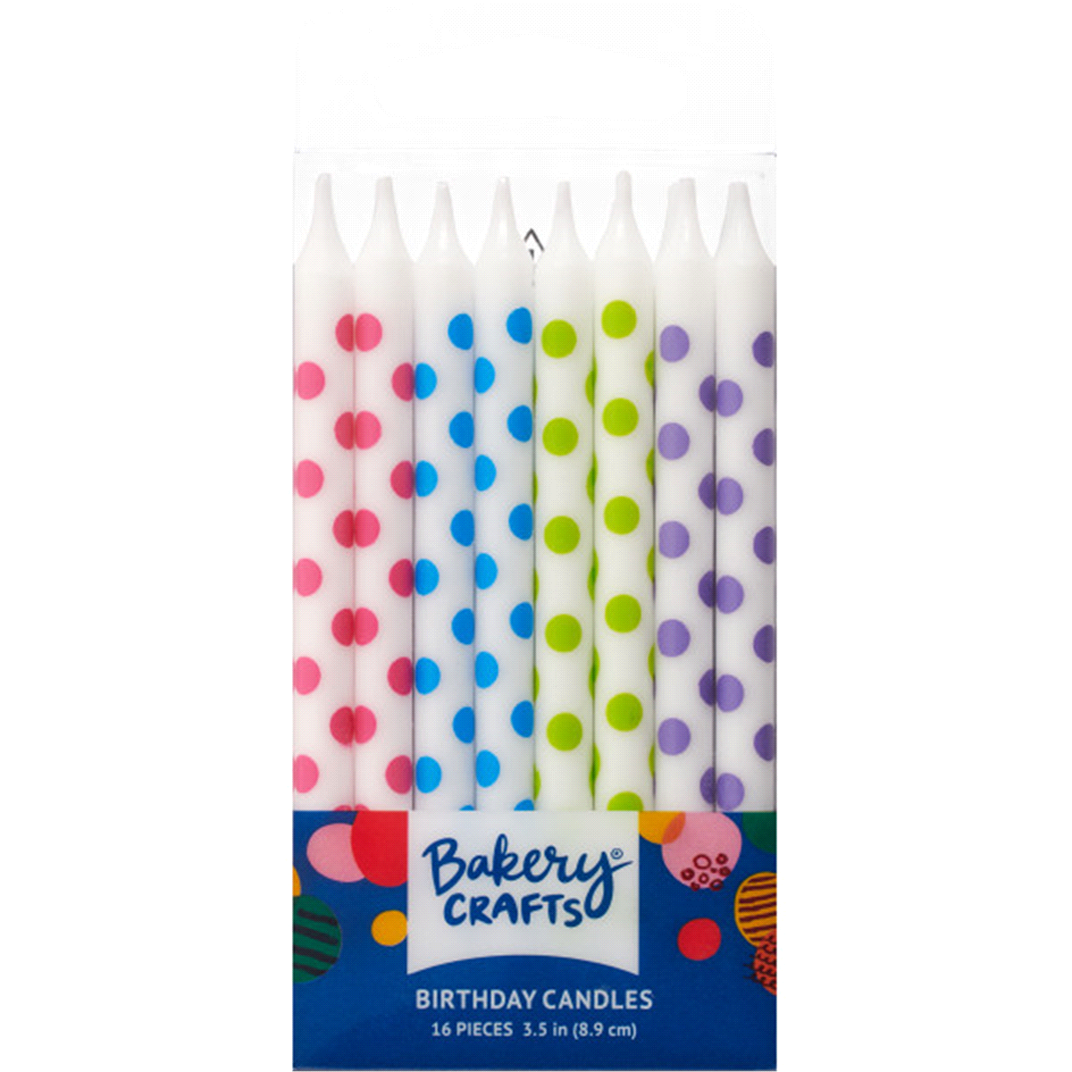 slide 1 of 1, Bakery Crafts White Birthday Candles with Polka Dots, 16 ct