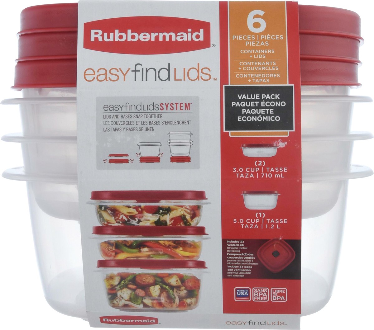 slide 6 of 12, Rubbermaid EasyFindLids Containers & Lids Value Pack 6 ea, 3 ct