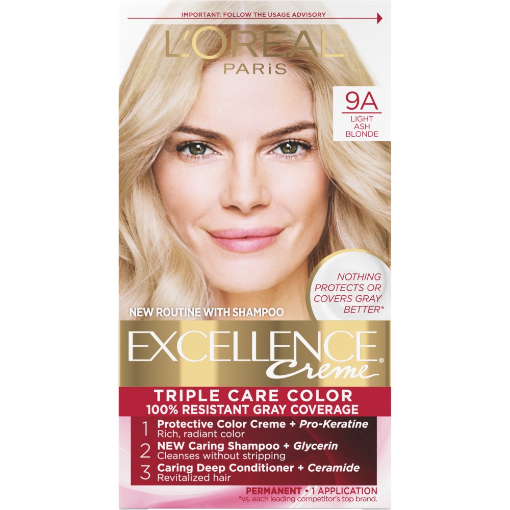slide 1 of 7, L'Oréal Excellence Triple Protection Permanent Hair Color - 6.3 fl oz - 9A Light Ash Blonde - 1 Kit, 1 ct
