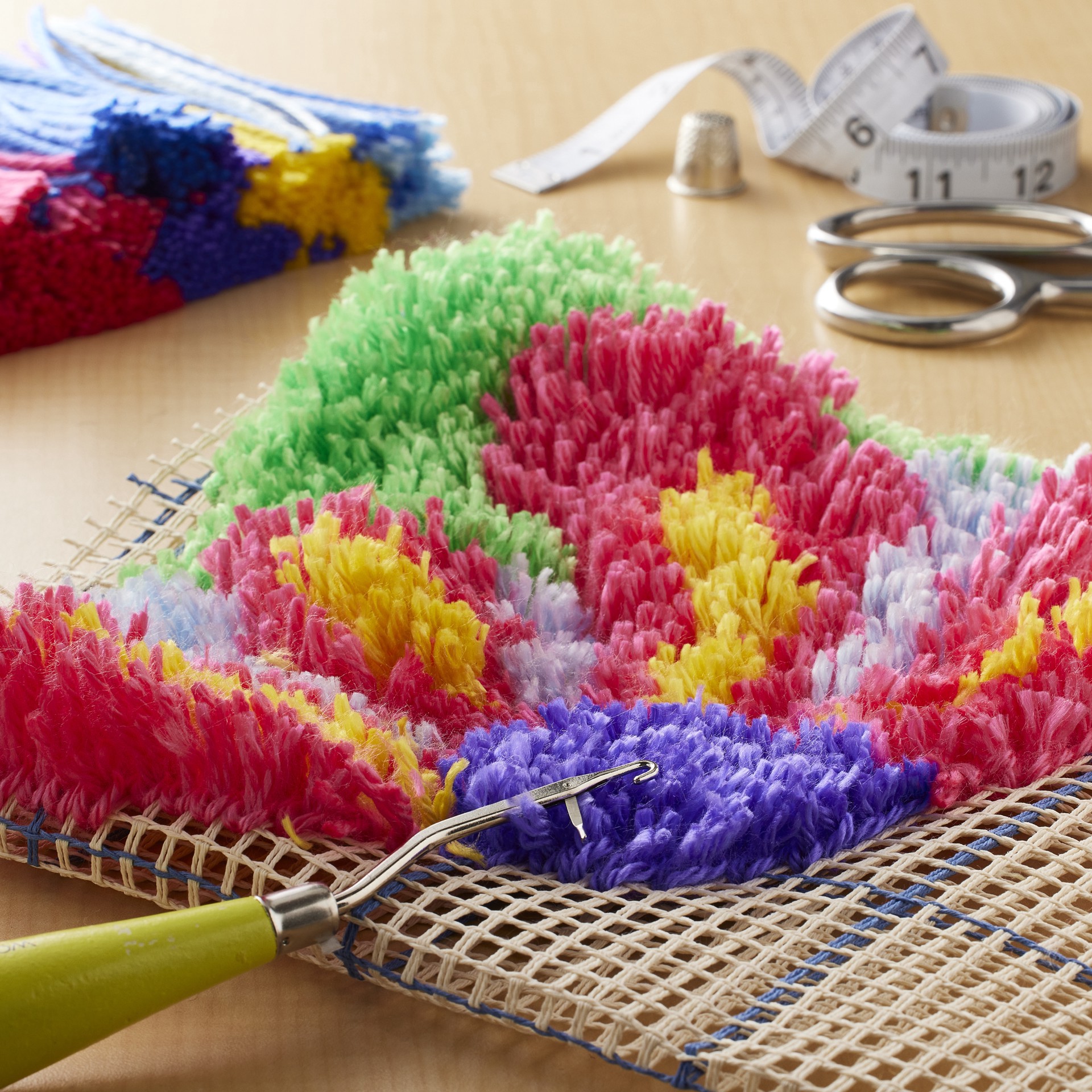 slide 3 of 5, Wonderart Shaggy Flower Power Latch Hook Kit, 12 in x 12 in