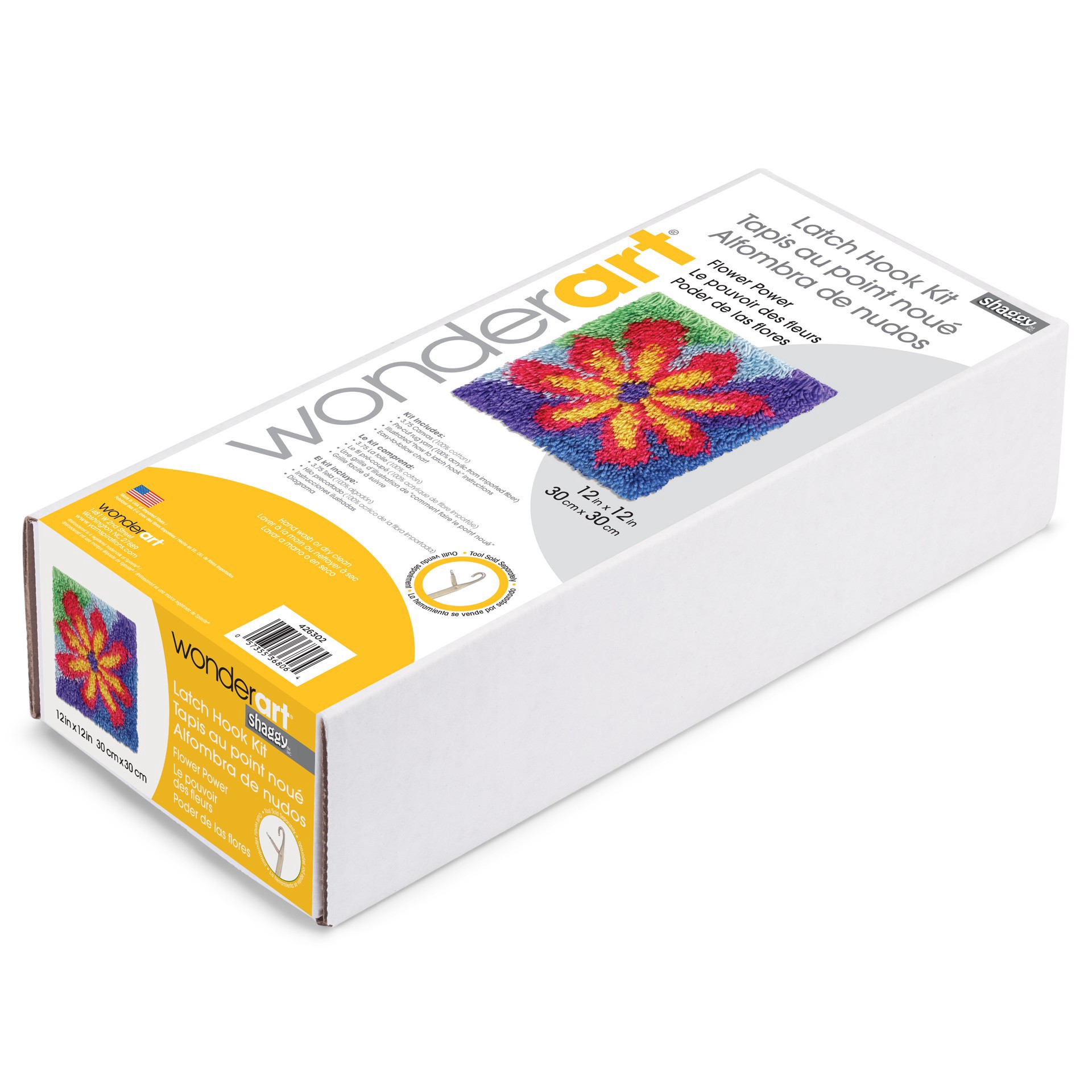 slide 2 of 5, Wonderart Shaggy Flower Power Latch Hook Kit, 12 in x 12 in