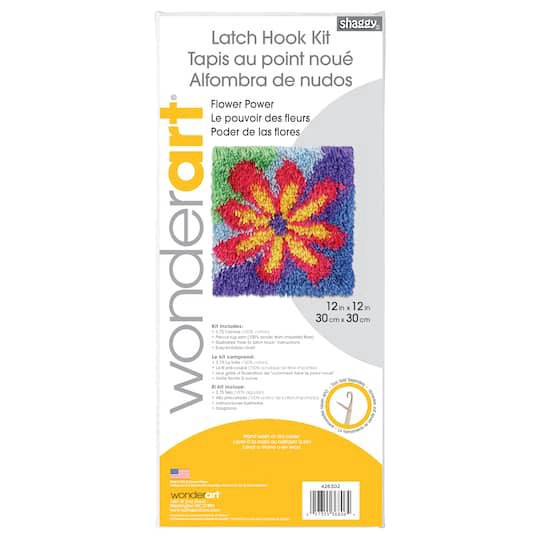 slide 1 of 5, Wonderart Shaggy Flower Power Latch Hook Kit, 12 in x 12 in