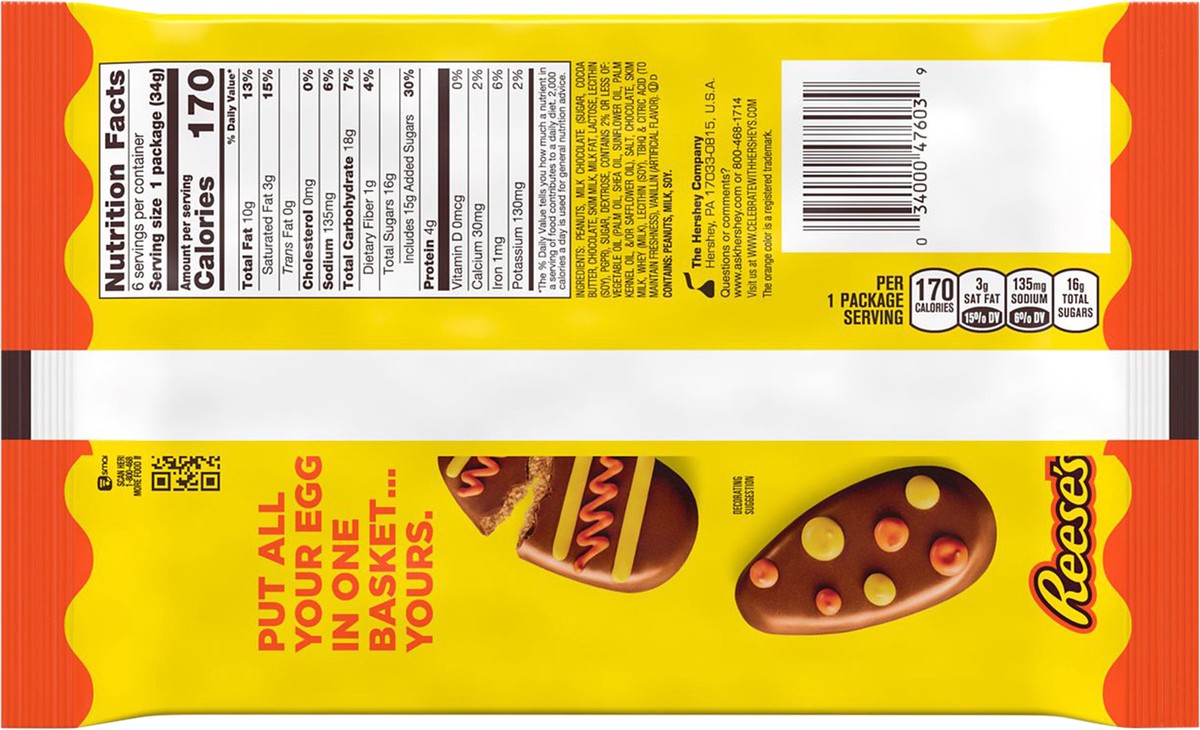 slide 2 of 3, Reese's Milk Chocolate Peanut Butter, Easter Candy Eggs Packs, 1.2 oz (6 Count), 1.2 oz