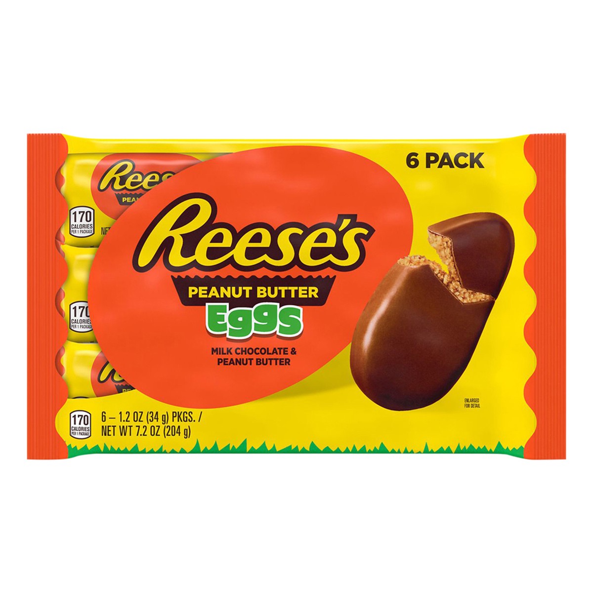 slide 1 of 3, Reese's Milk Chocolate Peanut Butter, Easter Candy Eggs Packs, 1.2 oz (6 Count), 1.2 oz