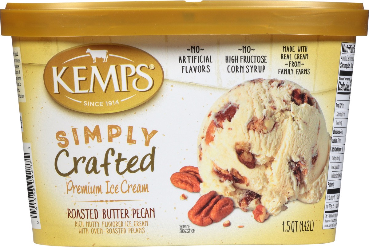 slide 1 of 13, Kemps Simply Crafted Roasted Butter Pecan Premium Ice Cream, 1.5 qt