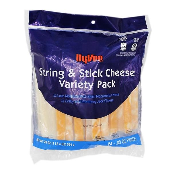 slide 1 of 1, Hy-Vee String & Stick Cheese Variety Pack Pieces, 24 ct; 0.83 oz