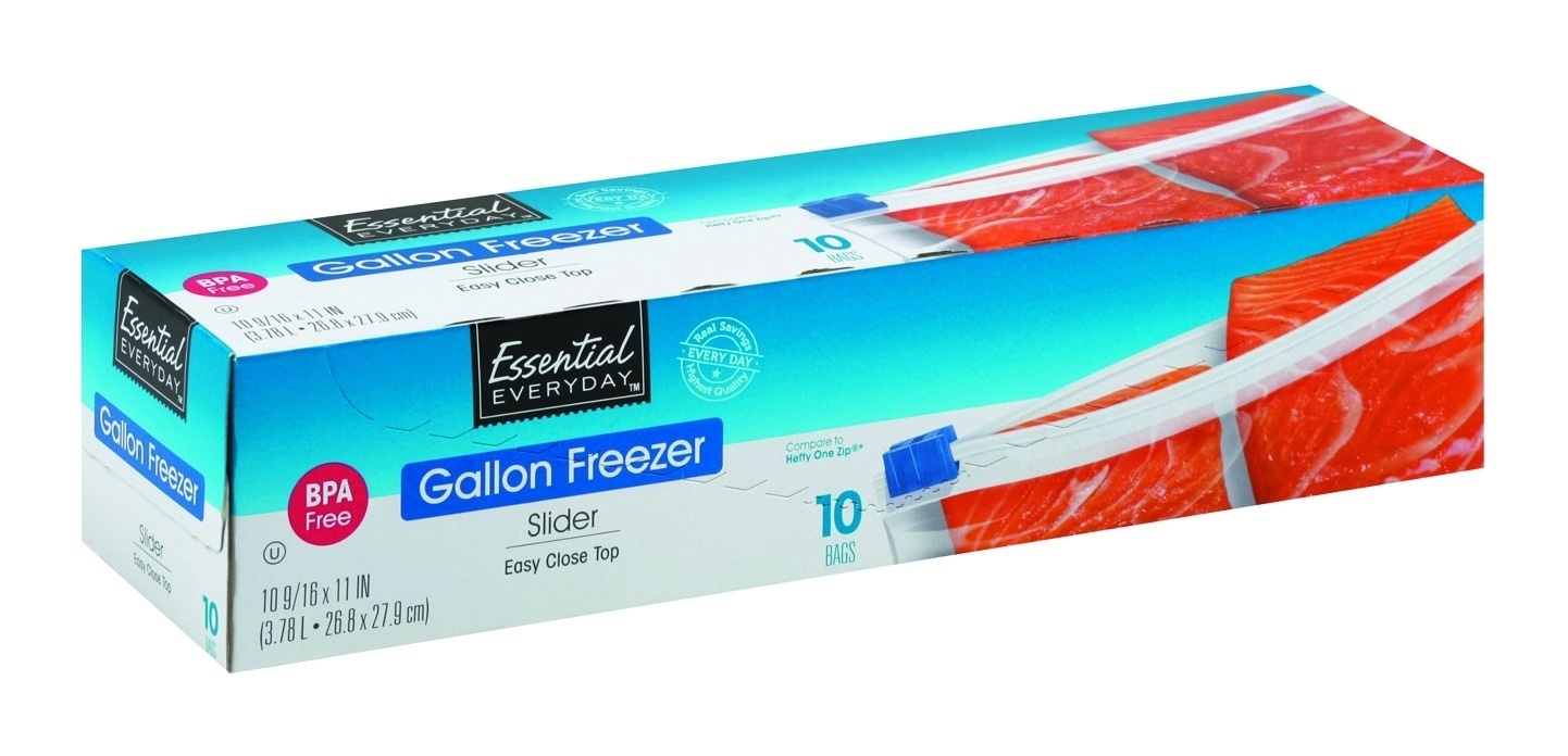 slide 1 of 1, Essential Everyday Freezer Gallon Slider Storage Bags, 10 ct