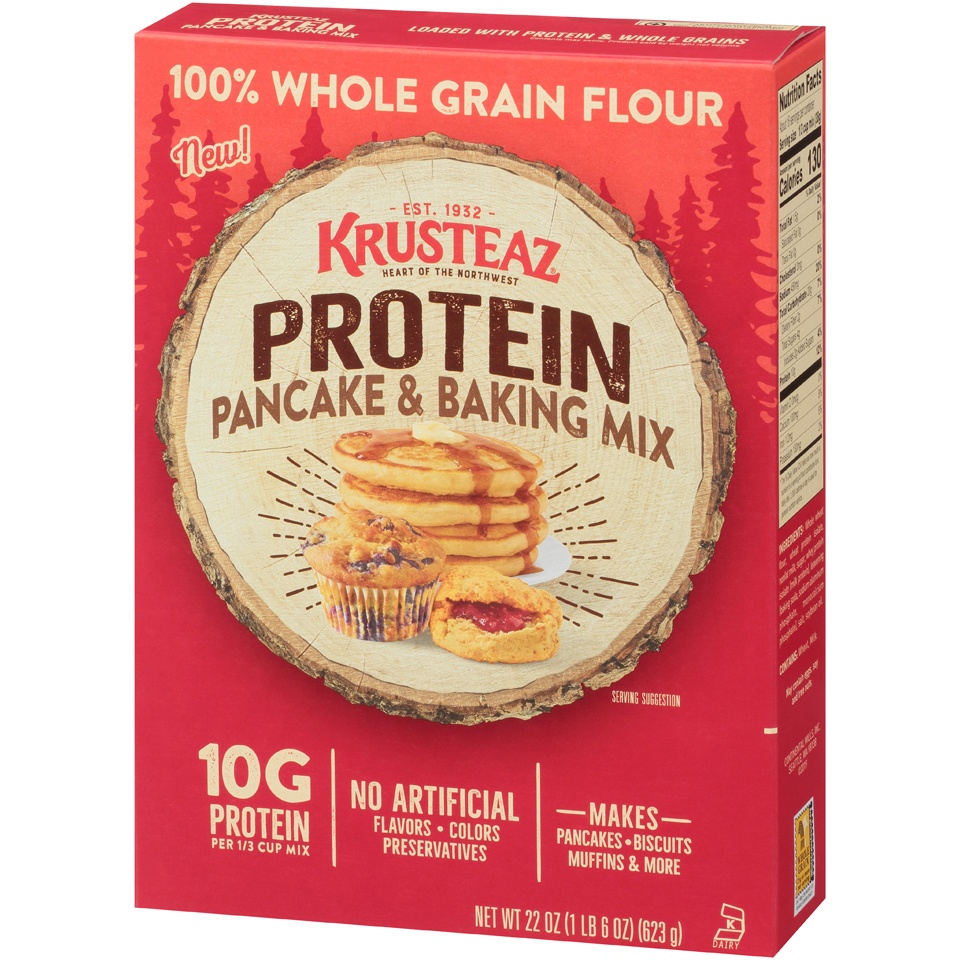 slide 3 of 8, Krusteaz Protein Pancake & Baking Mix, 22 oz
