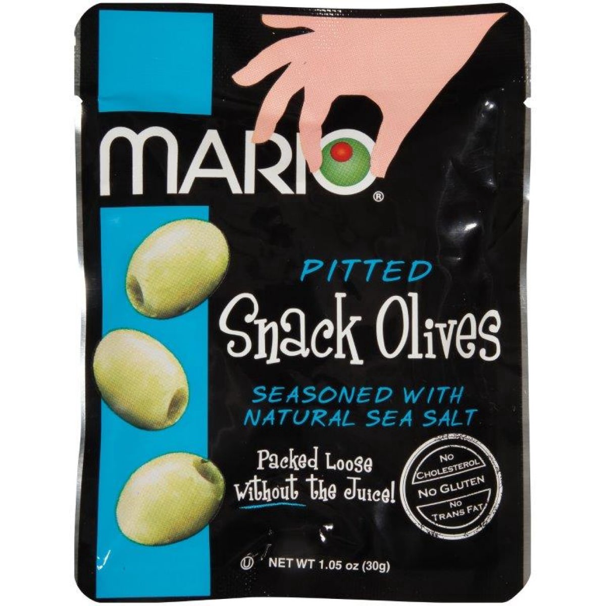 slide 1 of 21, Mario Green Pitted Snack Olives Seasoned with Natural Sea Salt, 1.05 oz