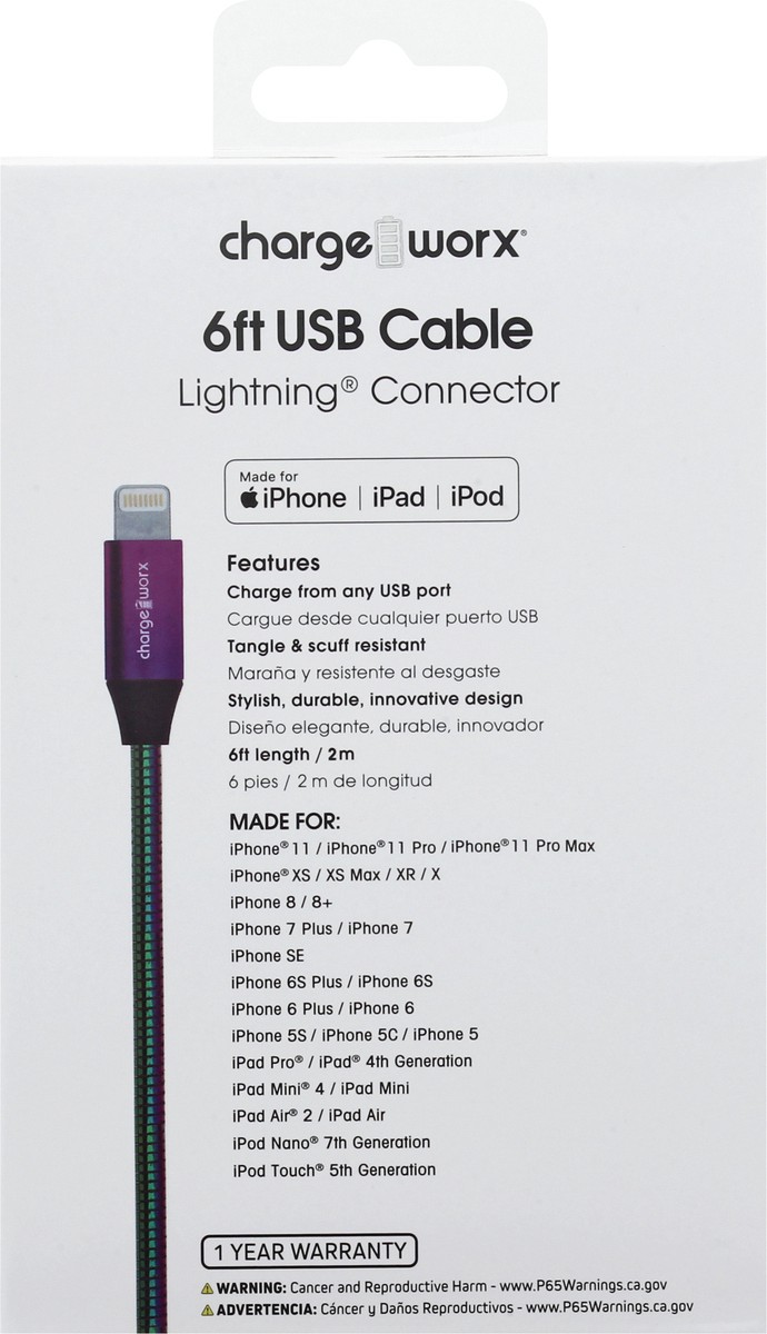 slide 3 of 11, Chargeworx Iridescent Lightning Connector USB-C Cable, 6 ft