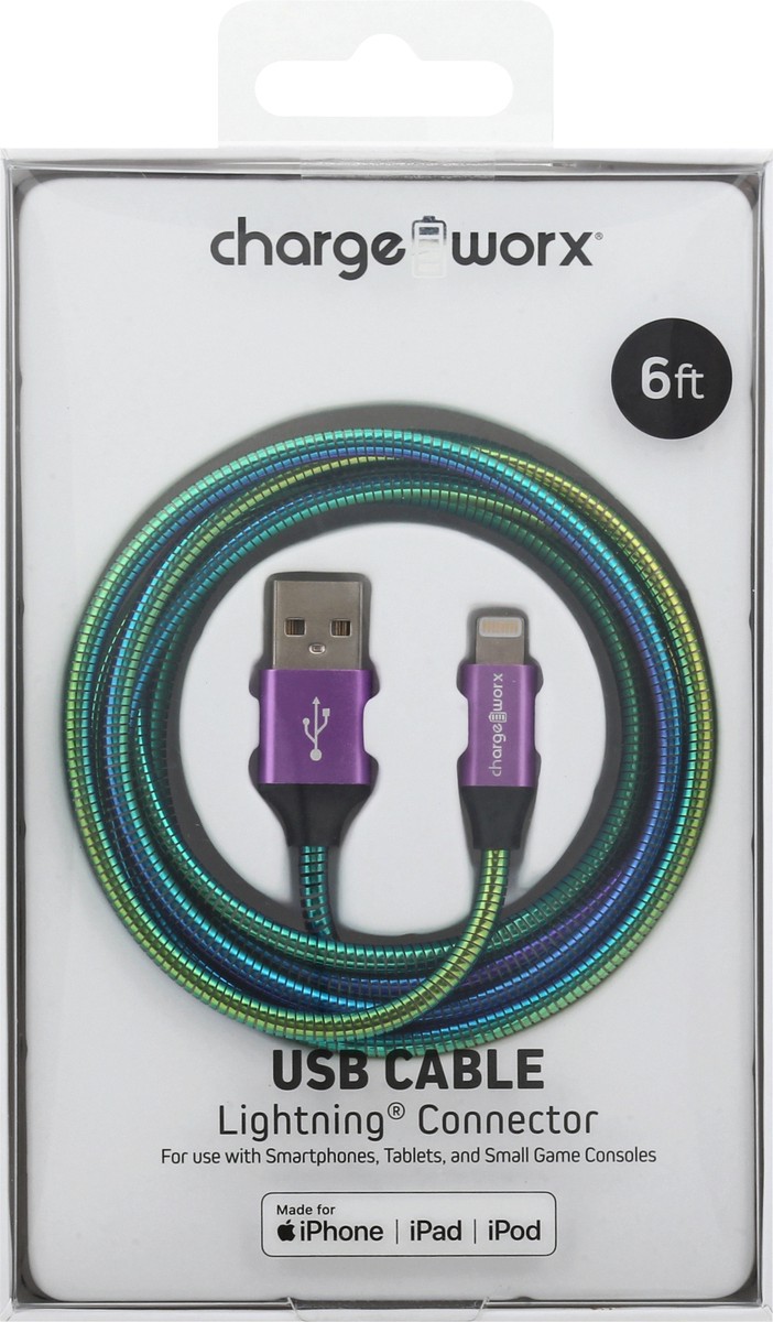 slide 4 of 11, Chargeworx Iridescent Lightning Connector USB-C Cable, 6 ft