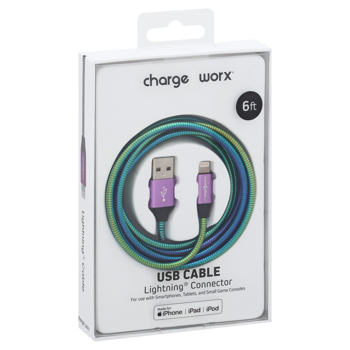 slide 10 of 11, Chargeworx Iridescent Lightning Connector USB-C Cable, 6 ft