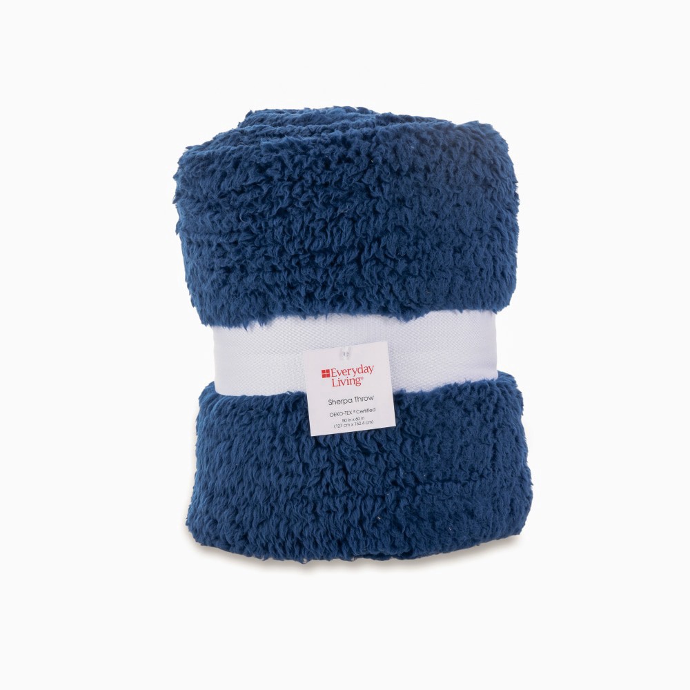 slide 2 of 2, Everyday Cozy Living Everyday Living Sherpa Throw Blanket - Blue, 50 in x 60 in