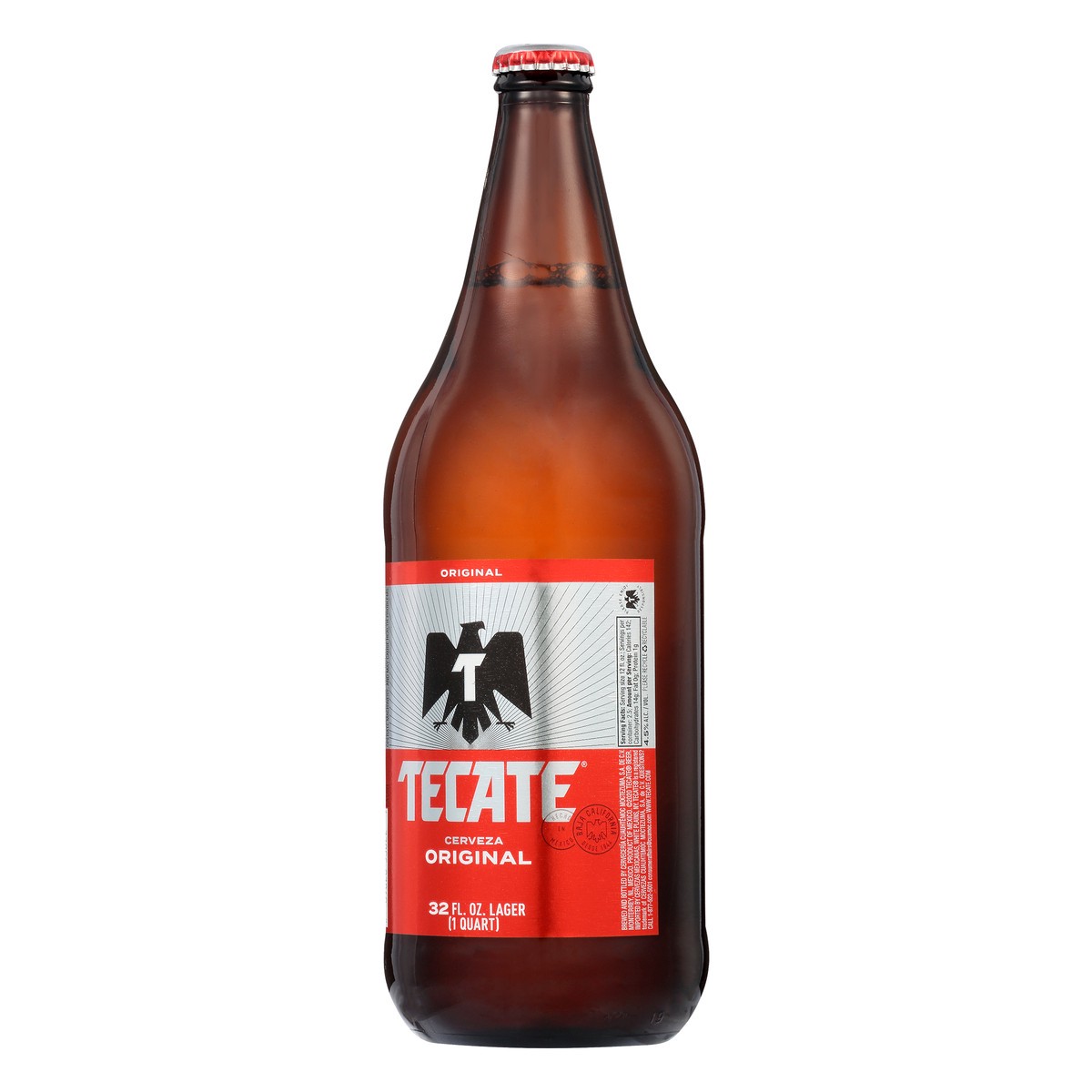 slide 4 of 9, Tecate Original Mexican Lager Beer, Single 32 fl oz Bottle, 32 oz