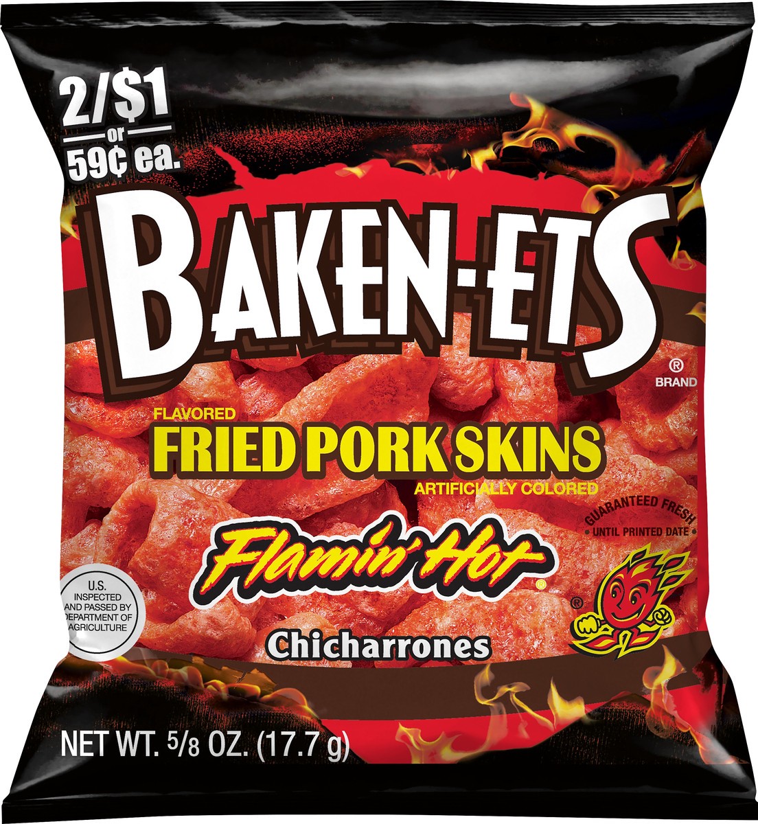 slide 4 of 7, BAKEN-ETS Chicharrones Flamin' Hot Fried Pork Skins 0.625 oz, 0.62 oz