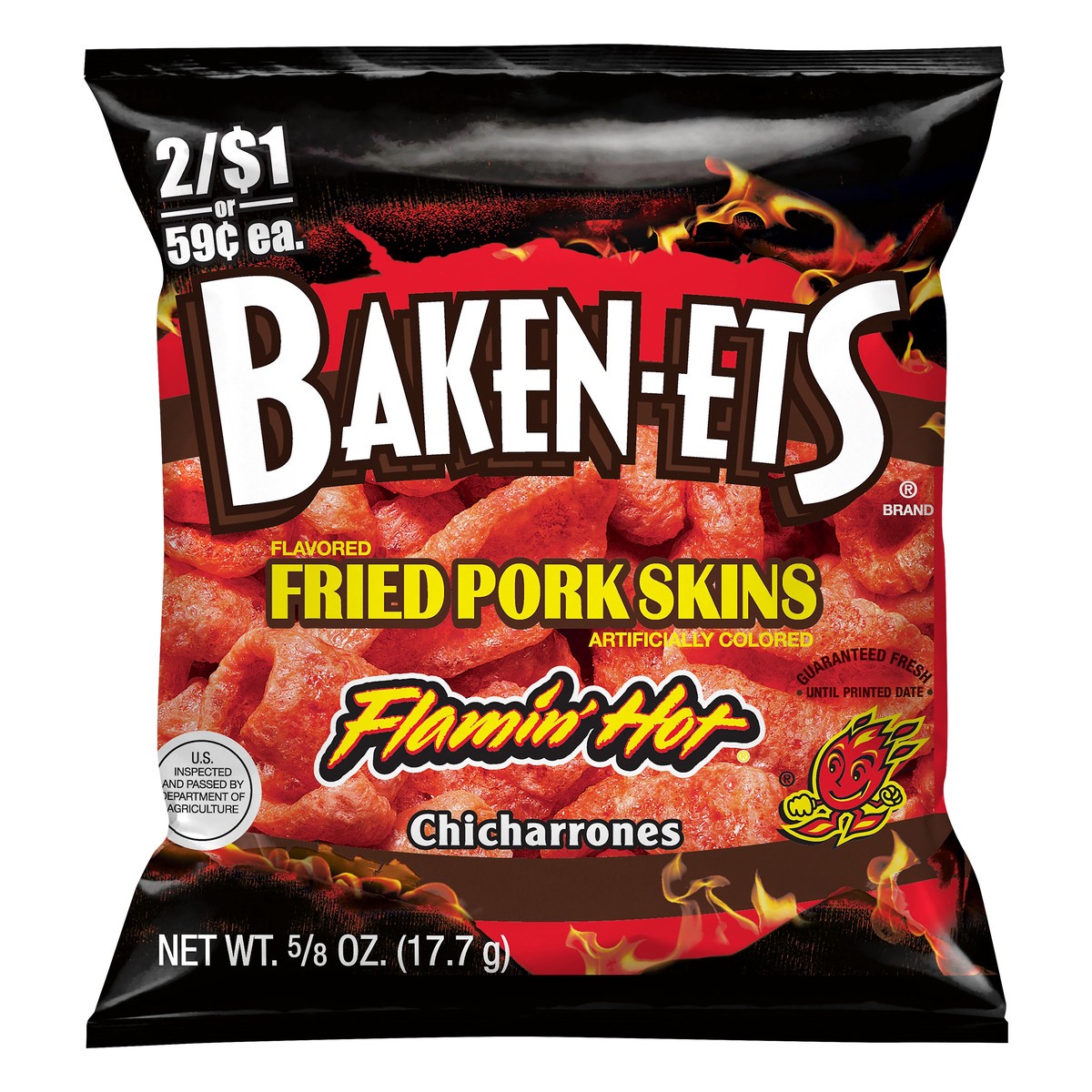 slide 3 of 7, BAKEN-ETS Chicharrones Flamin' Hot Fried Pork Skins 0.625 oz, 0.62 oz