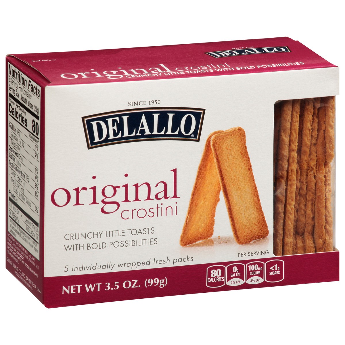 slide 14 of 14, Delallo® crostini, original, 3.5 / 2.5 oz