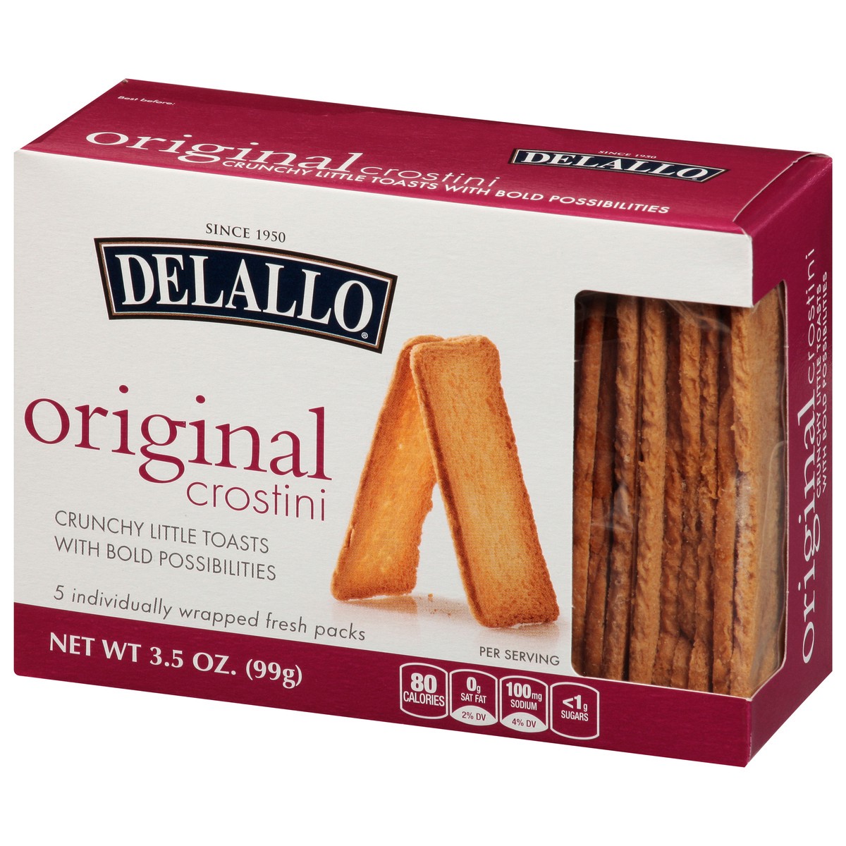 slide 7 of 14, Delallo® crostini, original, 3.5 / 2.5 oz