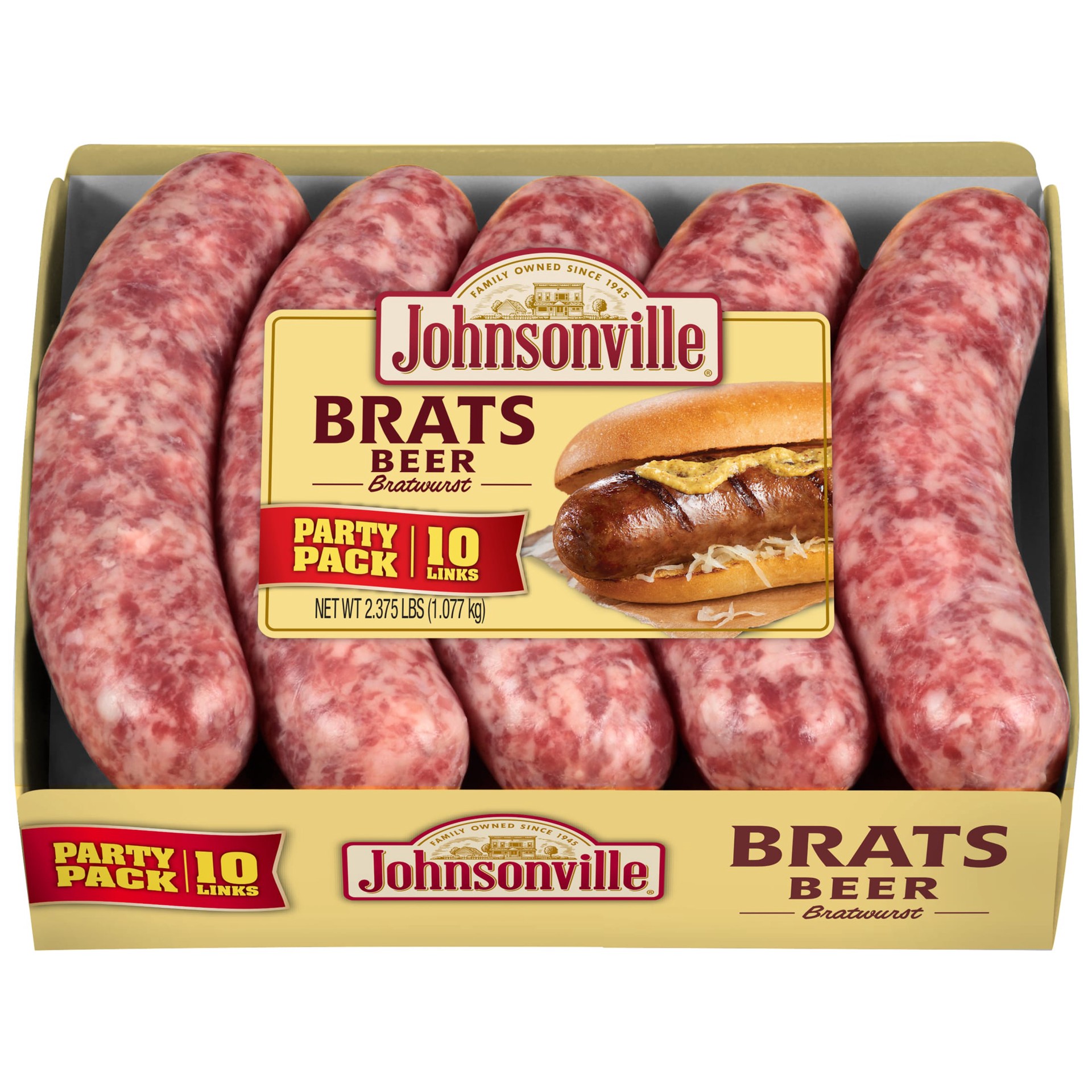 slide 4 of 10, Johnsonville Uncooked Natural Casing Beer n' Brat Pork Brat 2.375 Pounds, 38 oz