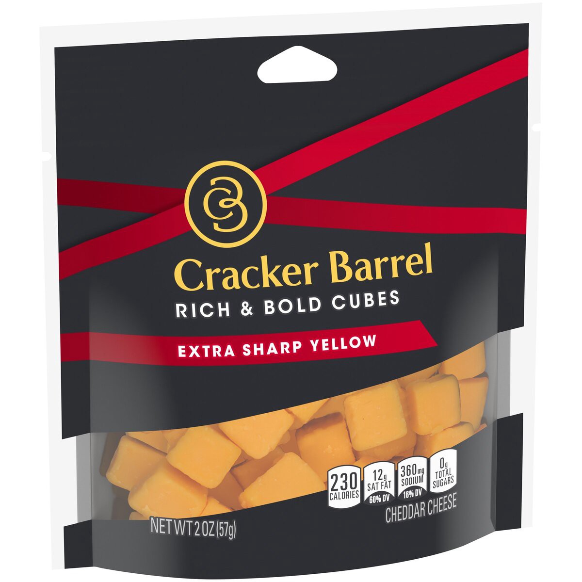 slide 7 of 8, Cracker Barrel Rich & Bold Extra Sharp Yellow Cheddar Cheese Cubes, 2 oz Bag, 2 oz