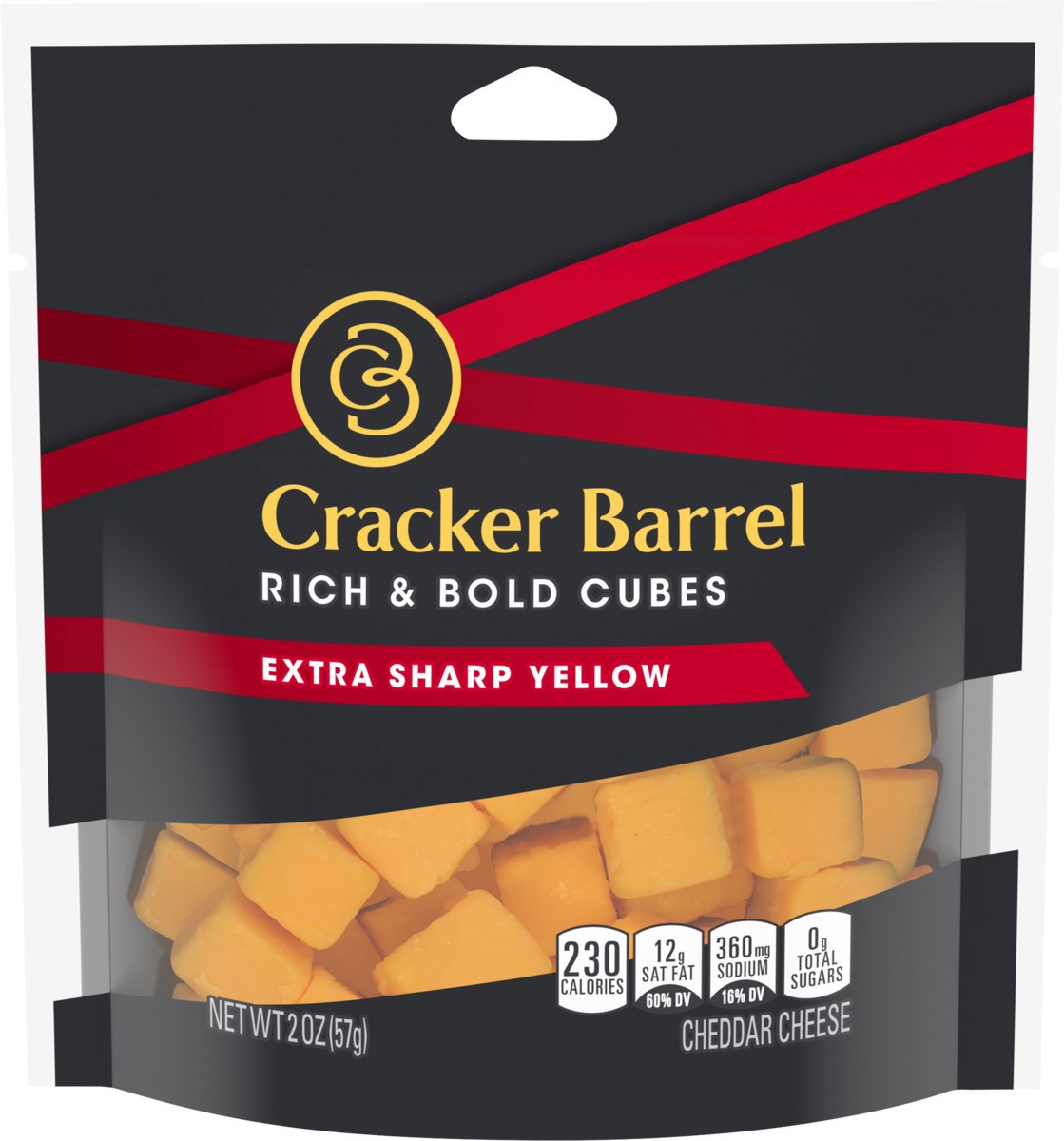 slide 4 of 8, Cracker Barrel Rich & Bold Extra Sharp Yellow Cheddar Cheese Cubes, 2 oz Bag, 2 oz