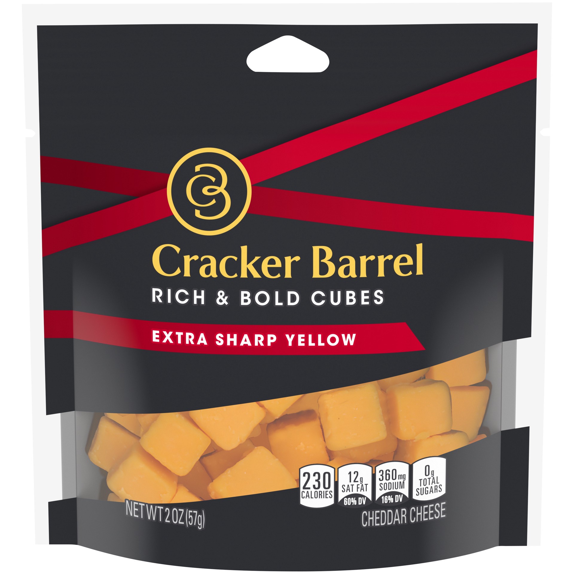 slide 1 of 8, Cracker Barrel Rich & Bold Extra Sharp Yellow Cheddar Cheese Cubes, 2 oz Bag, 2 oz