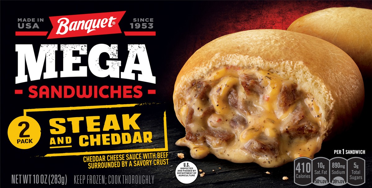 slide 9 of 11, Banquet Mega Steak and Cheddar Sandwiches 2 ea, 2 ct