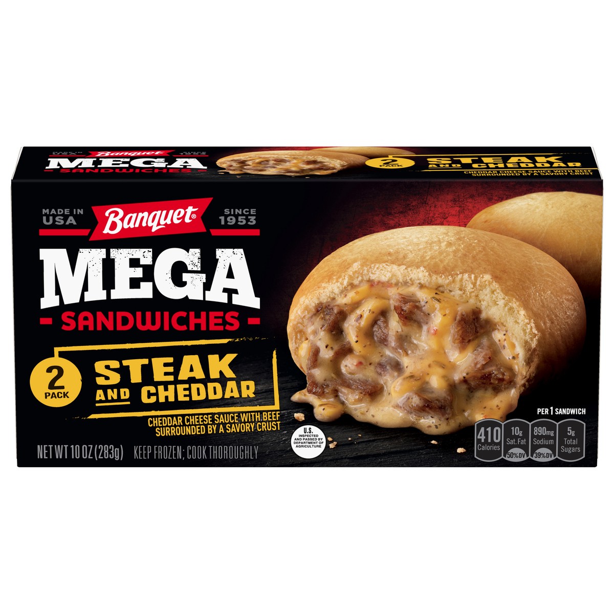 slide 1 of 11, Banquet Mega Steak and Cheddar Sandwiches 2 ea, 2 ct