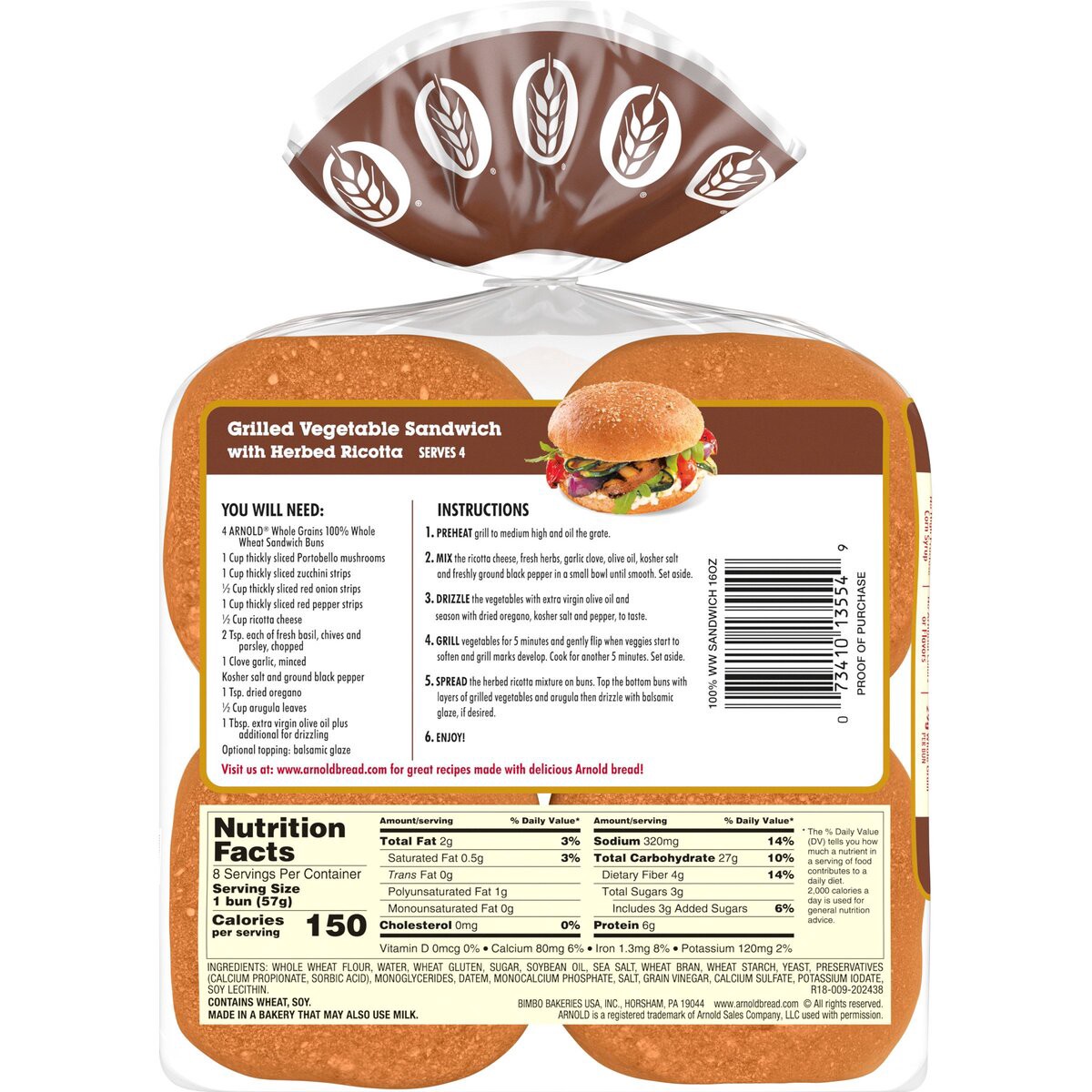 slide 4 of 6, Arnold Whole Grains 100% Whole Wheat Sandwich Buns 8 Ct 16 Oz, 16 oz