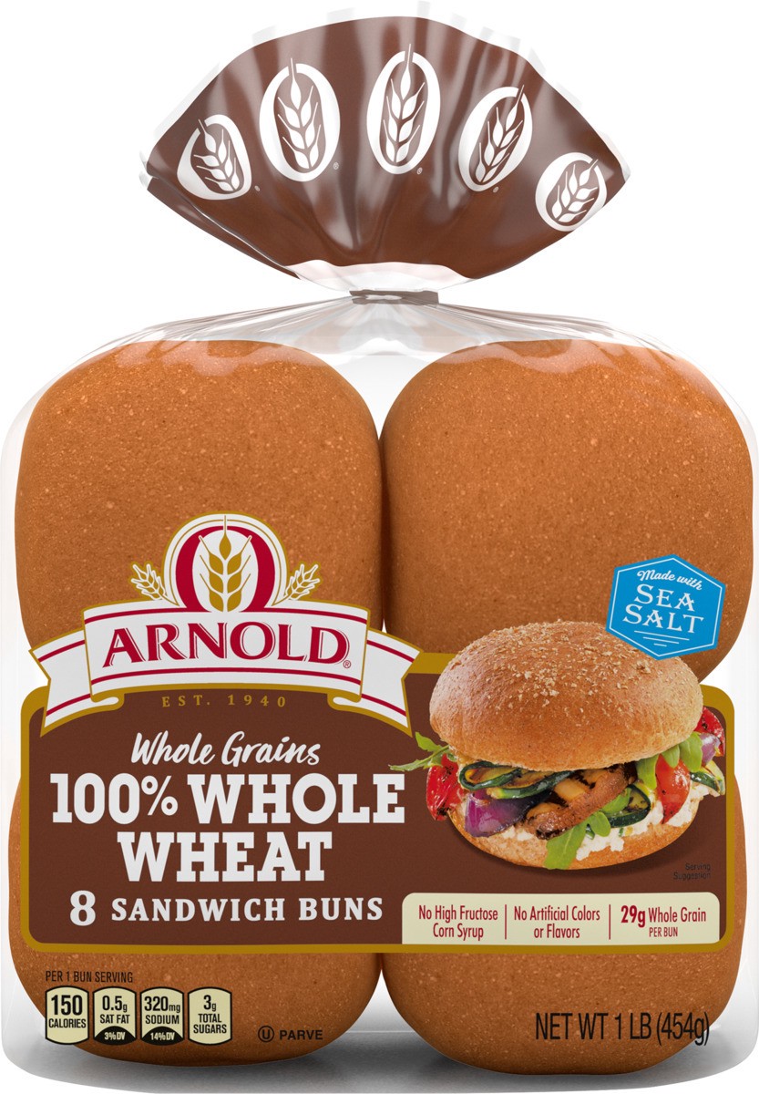 slide 2 of 6, Arnold Whole Grains 100% Whole Wheat Sandwich Buns 8 Ct 16 Oz, 16 oz