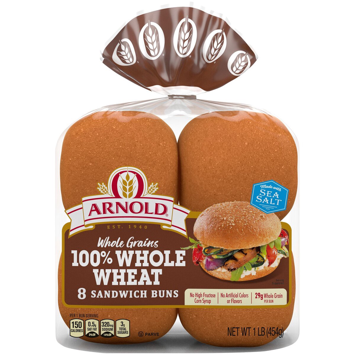 slide 1 of 6, Arnold Whole Grains 100% Whole Wheat Sandwich Buns, 8 ct