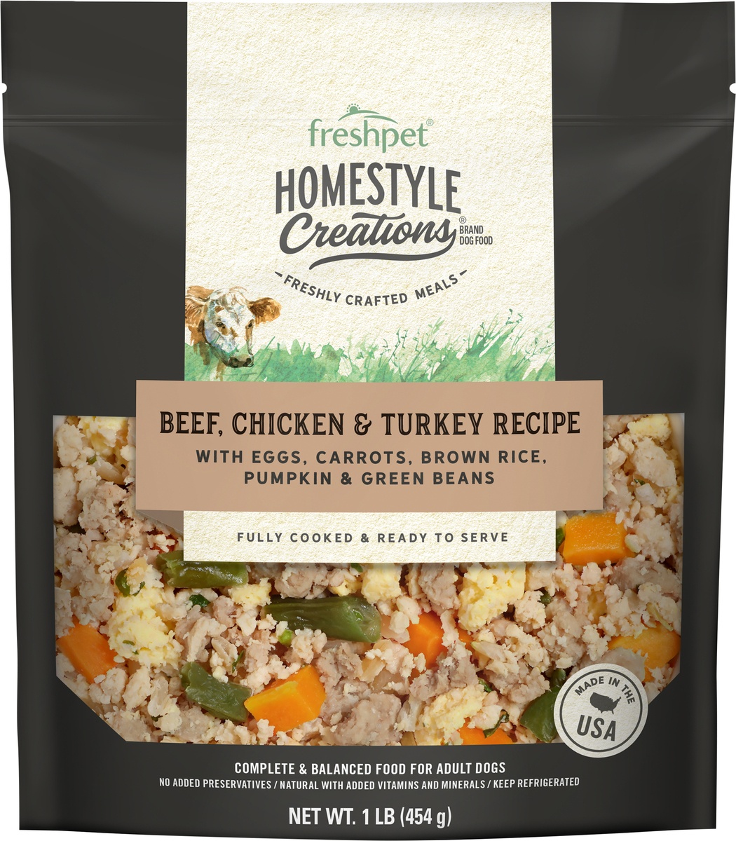 slide 3 of 5, Freshpet Homestyle Creations Chopped Beef Vegies and Brown Rice Entree Wet Dog Food, 1 lb