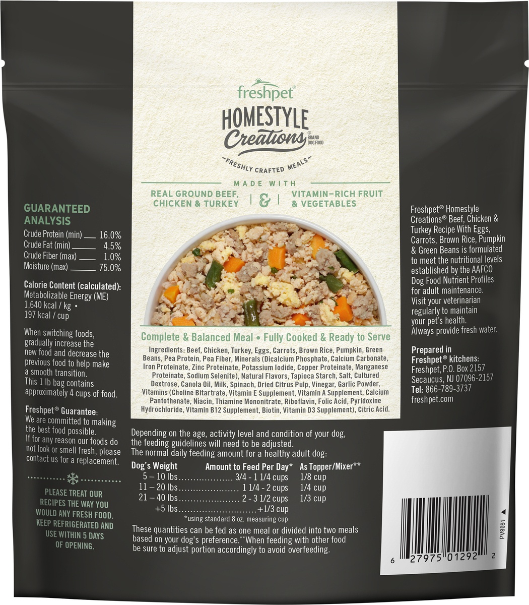 slide 4 of 5, Freshpet Homestyle Creations Chopped Beef Vegies and Brown Rice Entree Wet Dog Food, 1 lb