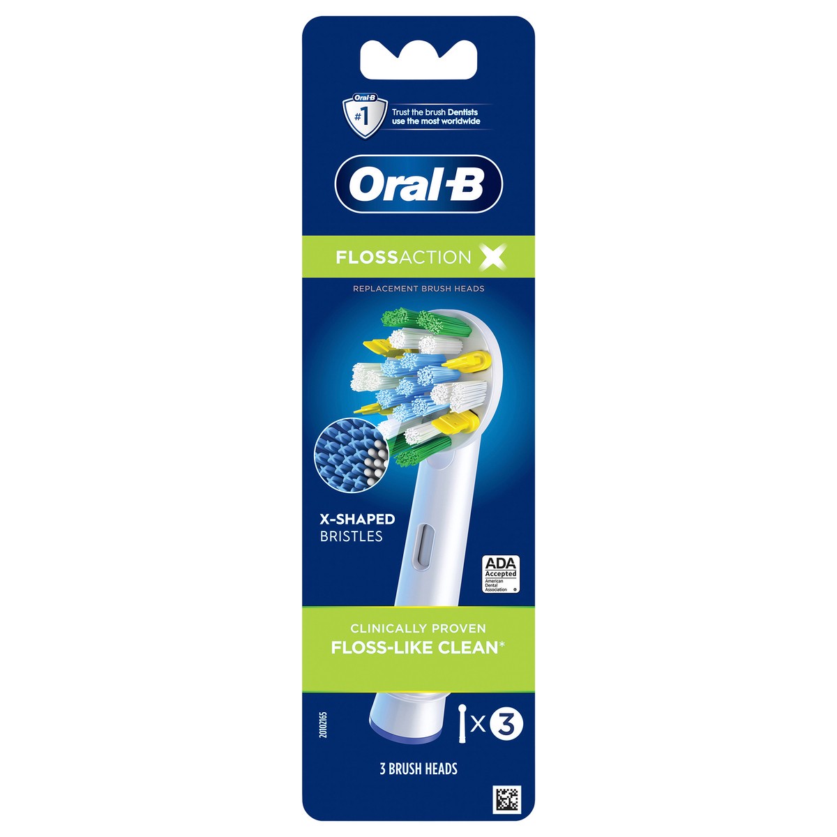 slide 1 of 3, Oral-B FlossActionX X-Filament Replacement Brush Heads, 3 Count, 3 ct