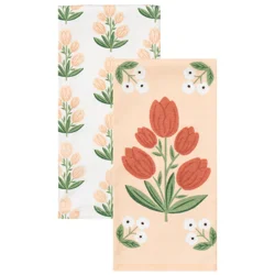 Meijer Corporate Seasonal Spring Tulip Stamp Coordinate 2pc Kitchen Towel Set, 16 in x 26 in