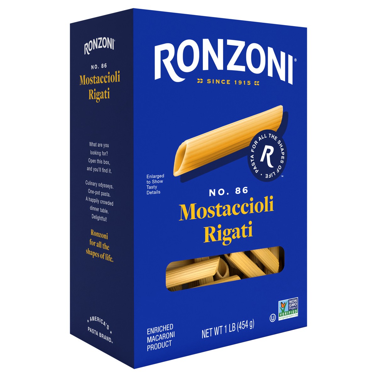 slide 5 of 9, Ronzoni Mostaccioli Rigati, 16 oz, Non-GMO Pasta for Thin Sauces, 1 lb