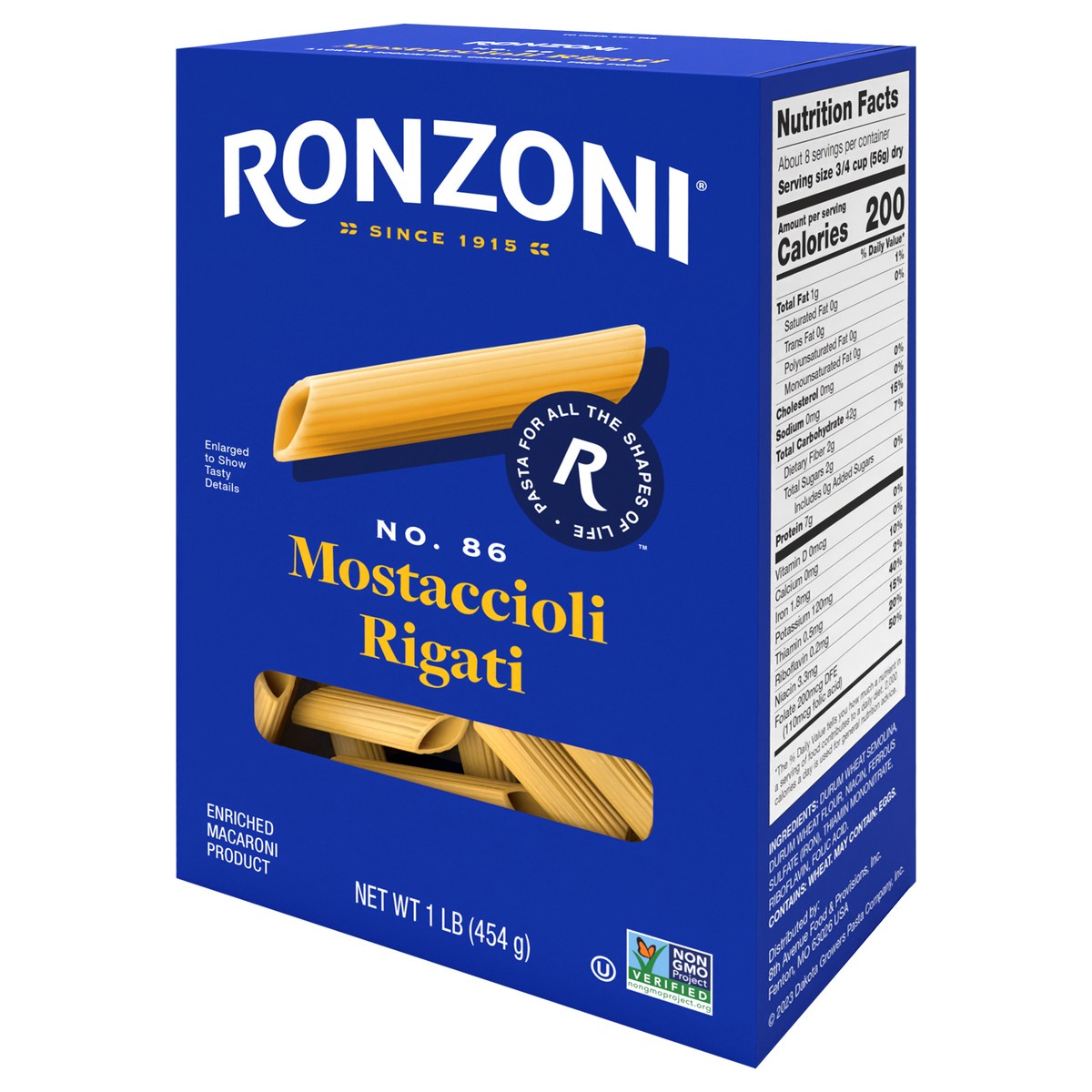 slide 9 of 9, Ronzoni Mostaccioli Rigati, 16 oz, Non-GMO Pasta for Thin Sauces, 1 lb