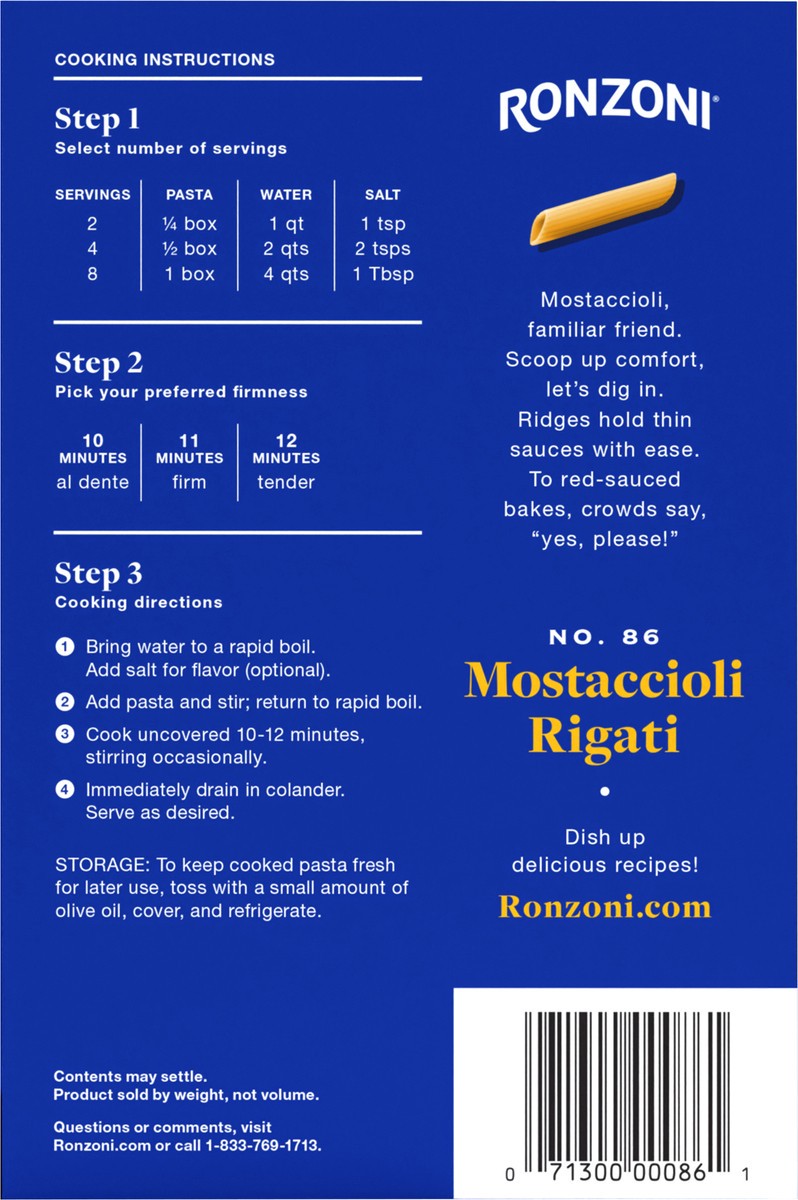 slide 3 of 9, Ronzoni Mostaccioli Rigati, 16 oz, Non-GMO Pasta for Thin Sauces, 1 lb