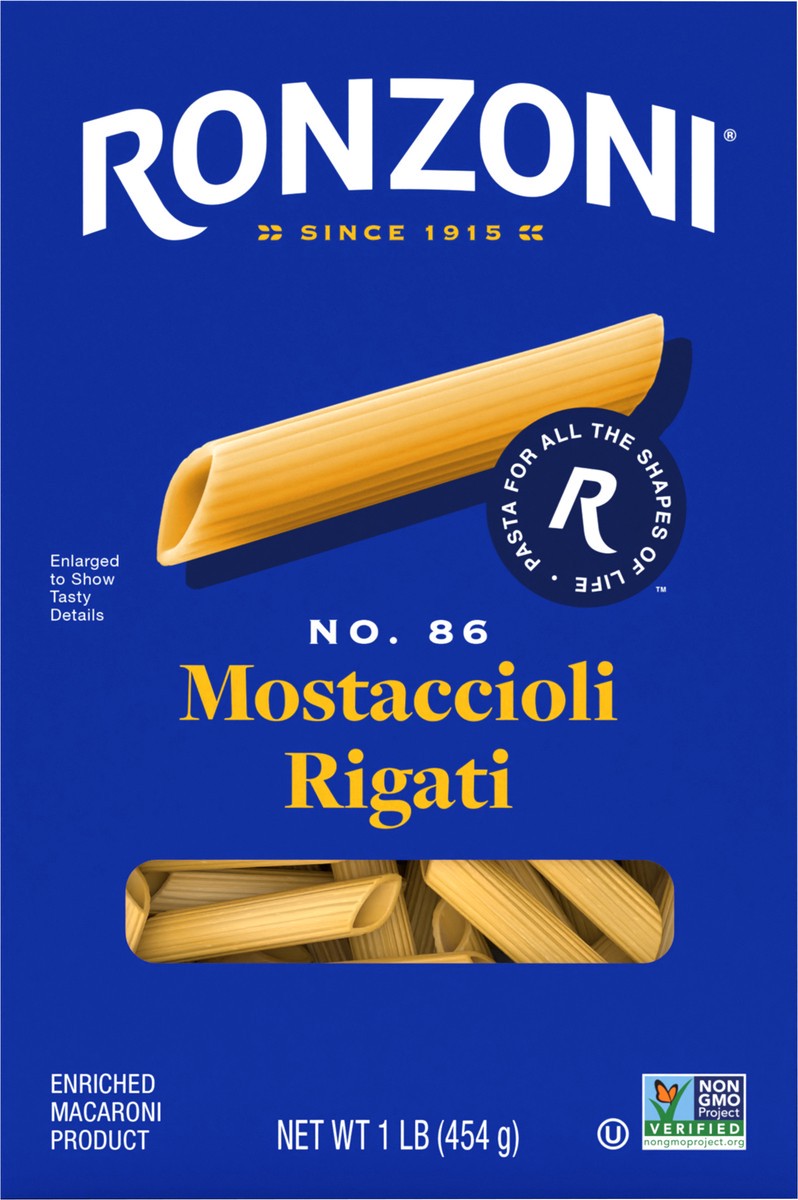 slide 6 of 9, Ronzoni Mostaccioli Rigati, 16 oz, Non-GMO Pasta for Thin Sauces, 1 lb