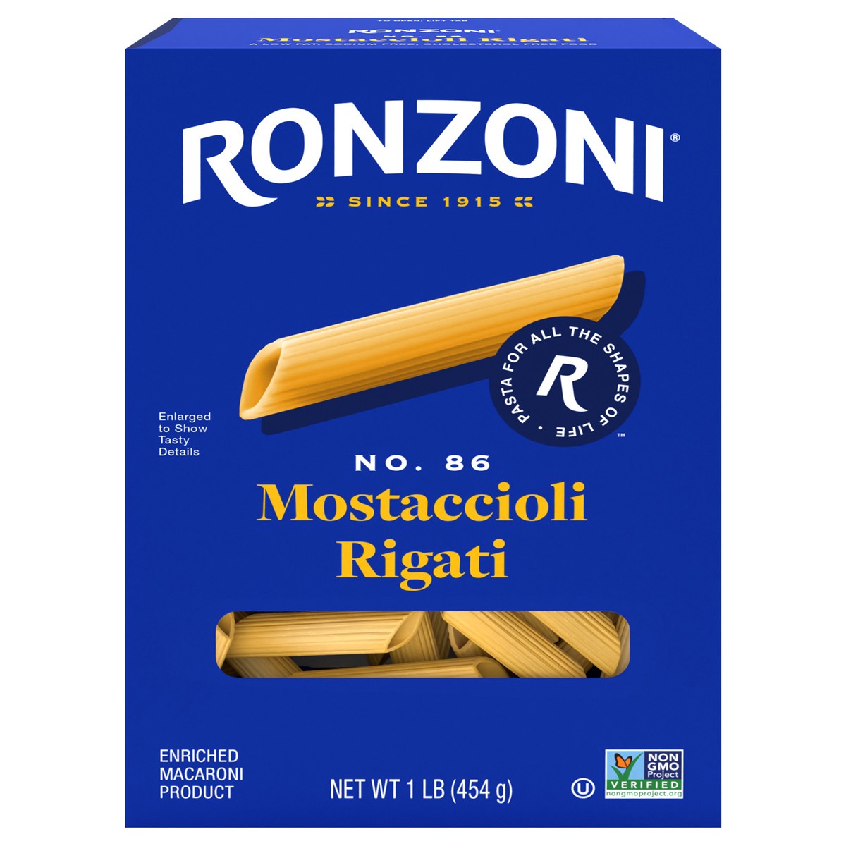 slide 1 of 9, Ronzoni Mostaccioli Rigati, 16 oz, Non-GMO Pasta for Thin Sauces, 1 lb