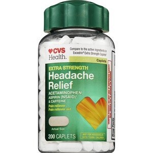 slide 1 of 1, Cvs Health Extra Strength Headache Relief Acetaminophen, Aspirin (Nsaid) & Caffeine Caplets, 200 Ct, 1 ct