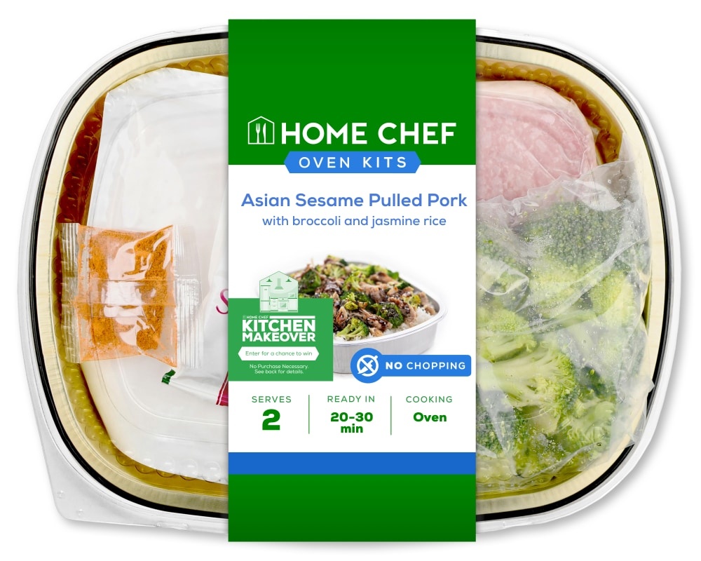 slide 1 of 1, Home Chef Oven Kit Asian Sesame Pulled Pork With Broccoli And Jasmine Rice, 27 oz